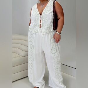 Princess Polly Curve Kindred Pants White/Green